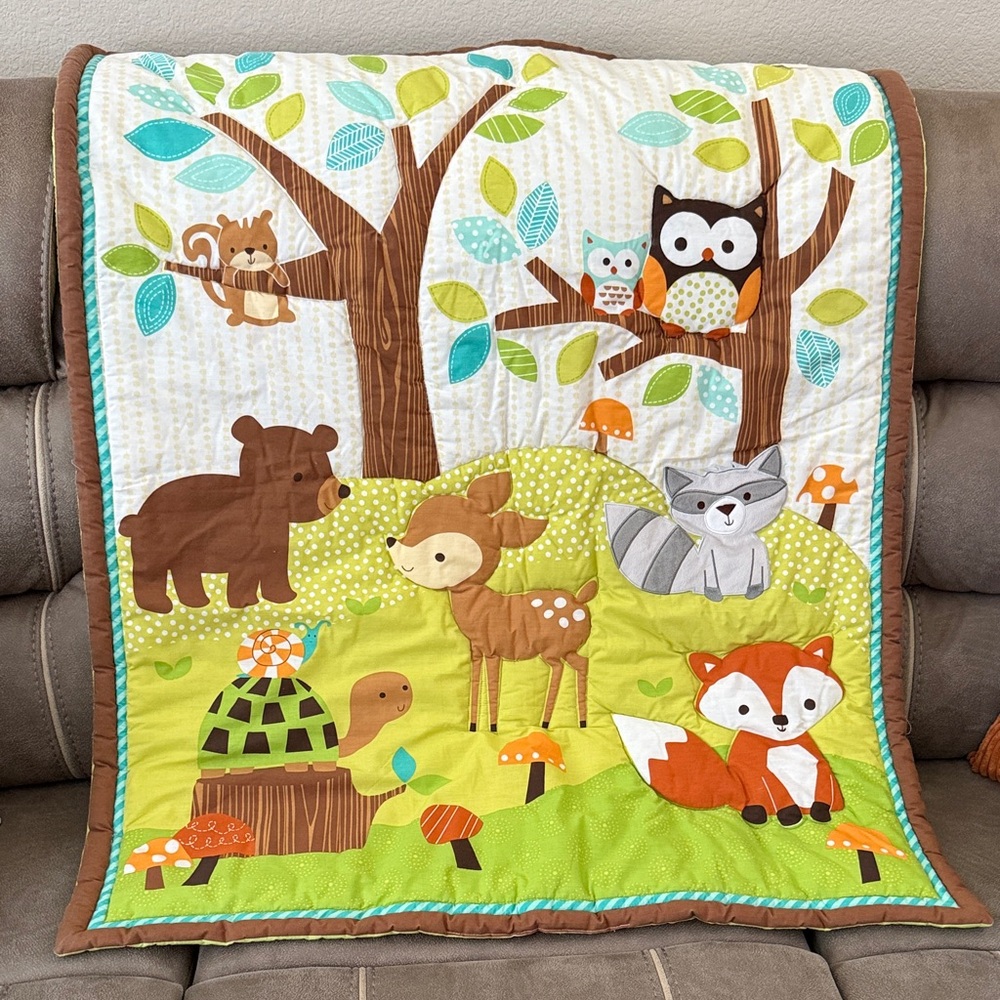 Forest Friends Quilted Baby Blanket - Brown/Green/Orange
